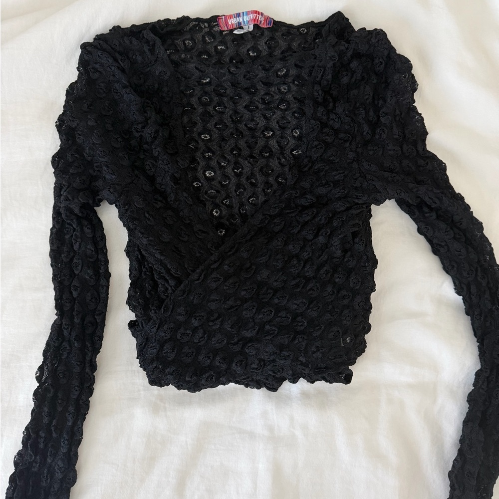 Urban Outfitters Black Eyelet Knit Wrap Crop Top